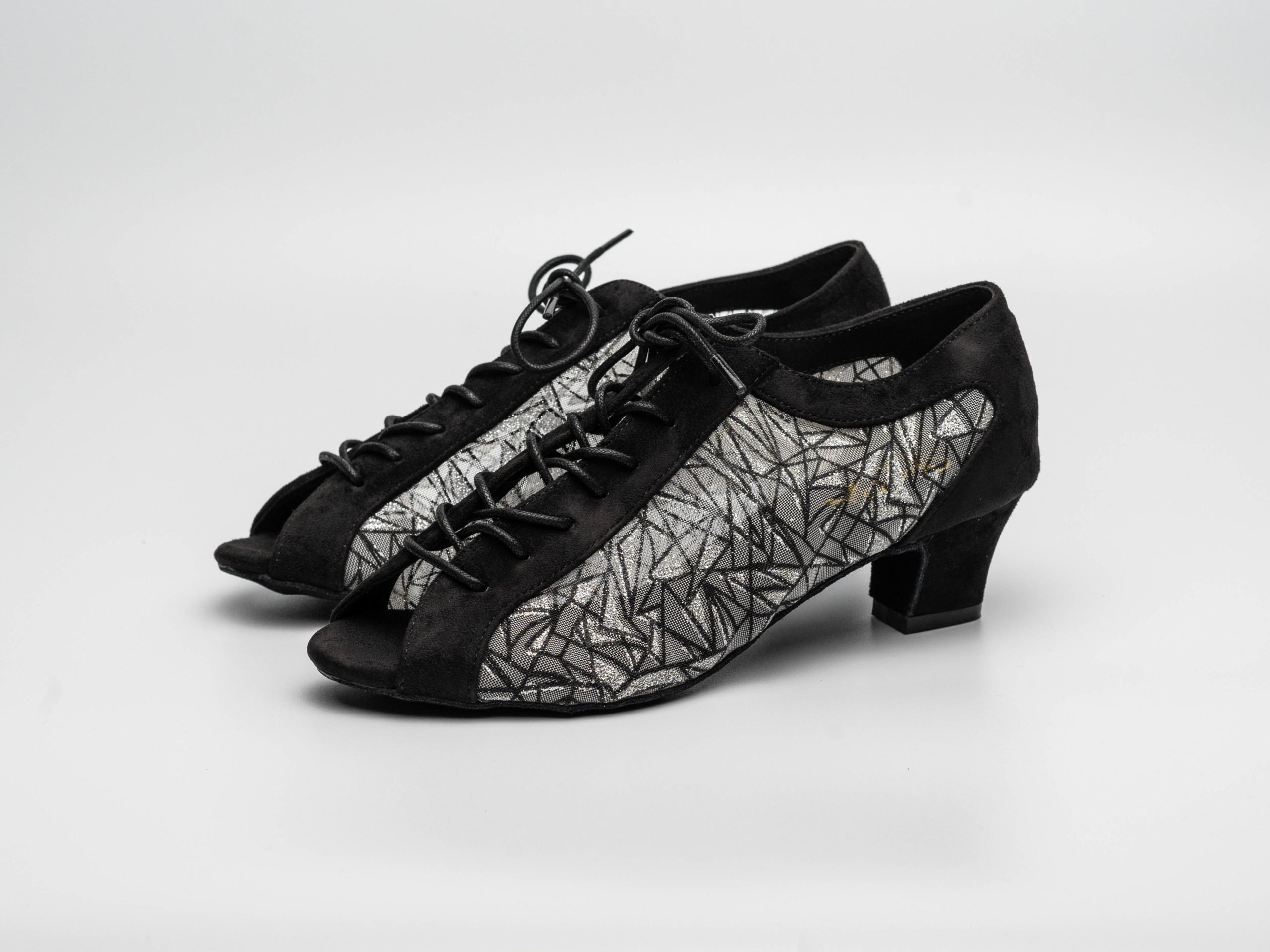 Ruby - lace-up sparkly fabric and suede dance shoe