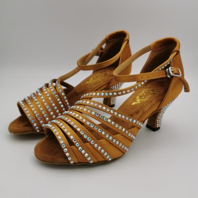 Katy - tan satin diamante dance shoe with 2.5" heel