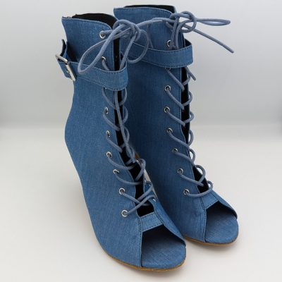 Blue denim dance boots with 3.5" heel
