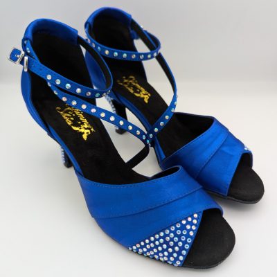 Blue satin and diamante dance shoes